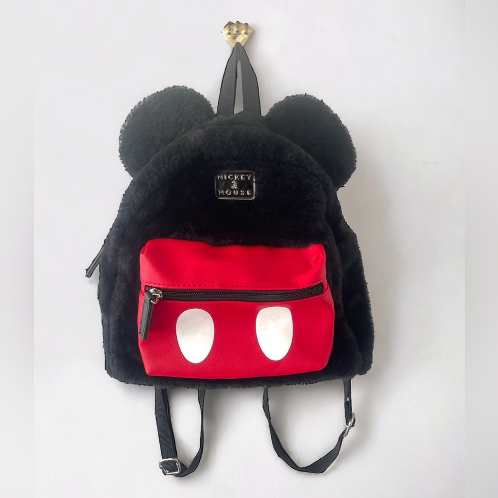 Disney Mickey Mouse Black Faux Fur Mini Backpack Purse